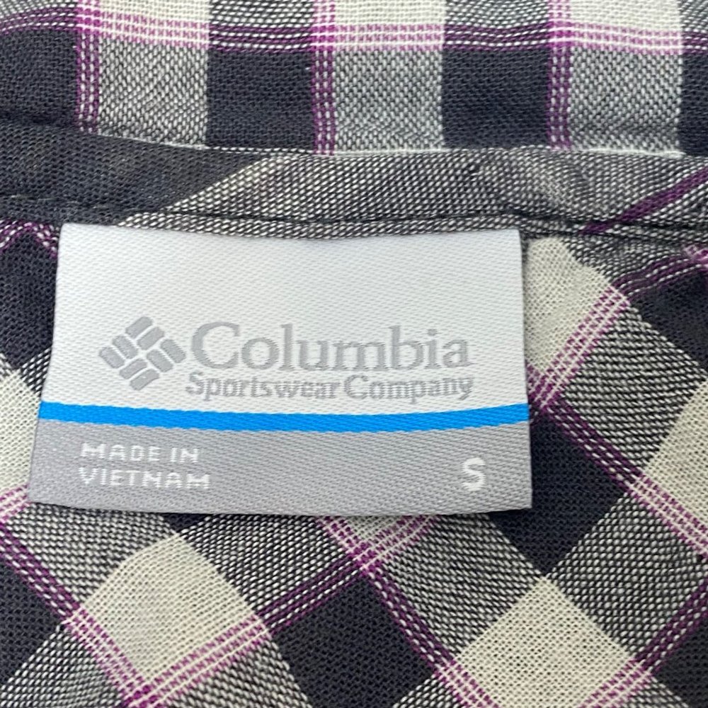 Columbia Women Button Up Hooded Cotton Flannel Shirt S Cotton Purple Gray Plaid - Picture 6 of 11